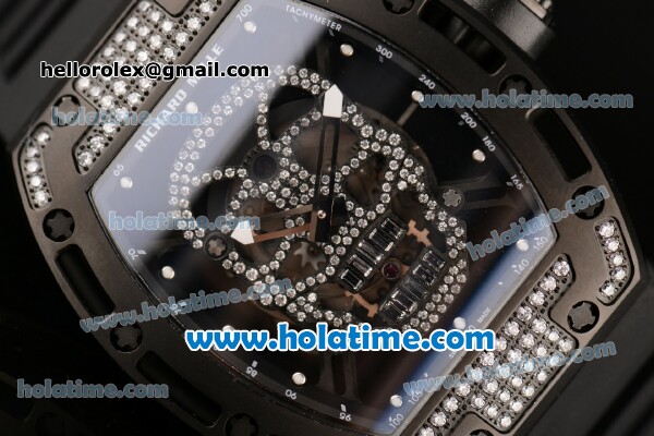 Richard Mille RM 52-01 Swiss ETA 2671 Automatic PVD/Diamond Case with Black Rubber Bracelet White Markers and Skeleton Dial - 1:1 Original - Click Image to Close